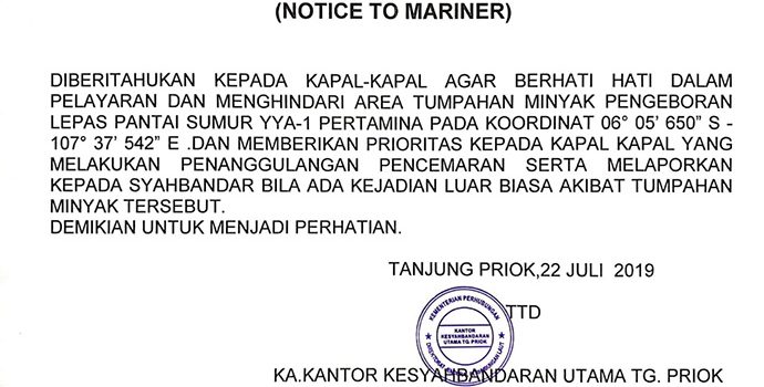 Kemenhub Terbitkan Notice To Mariner Terkait Tumpahan Minyak Di Pantura Jawa
