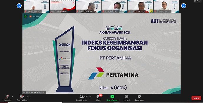 Konsisten Perkuat Tata Nilai, Pertamina Raih AKHLAK Award 2021