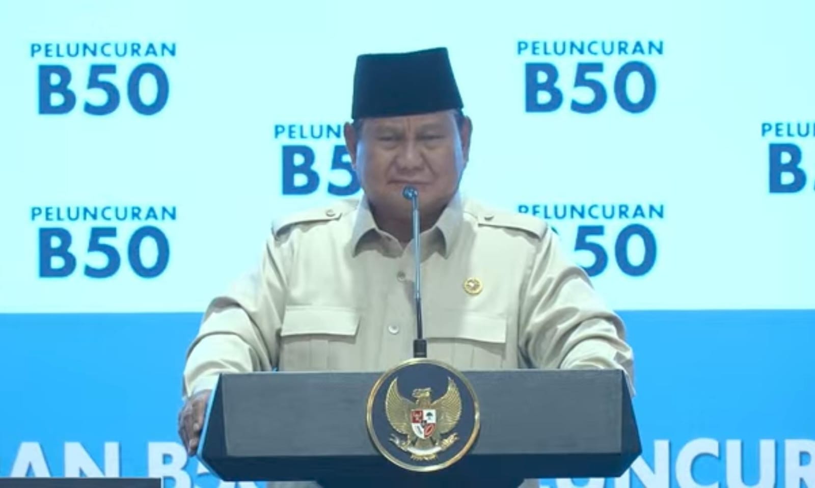 Prabowo meresmikan mandatory B50, menjadikan Indonesia negara pertama yang menerapkan biodiesel sawit 50 persen.